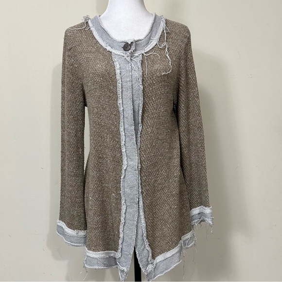 NWOT Pete Cotton Blend Brown Grey Factory Distressed Grunge Wrap Cloak Coat M/L - Picture 3 of 16
